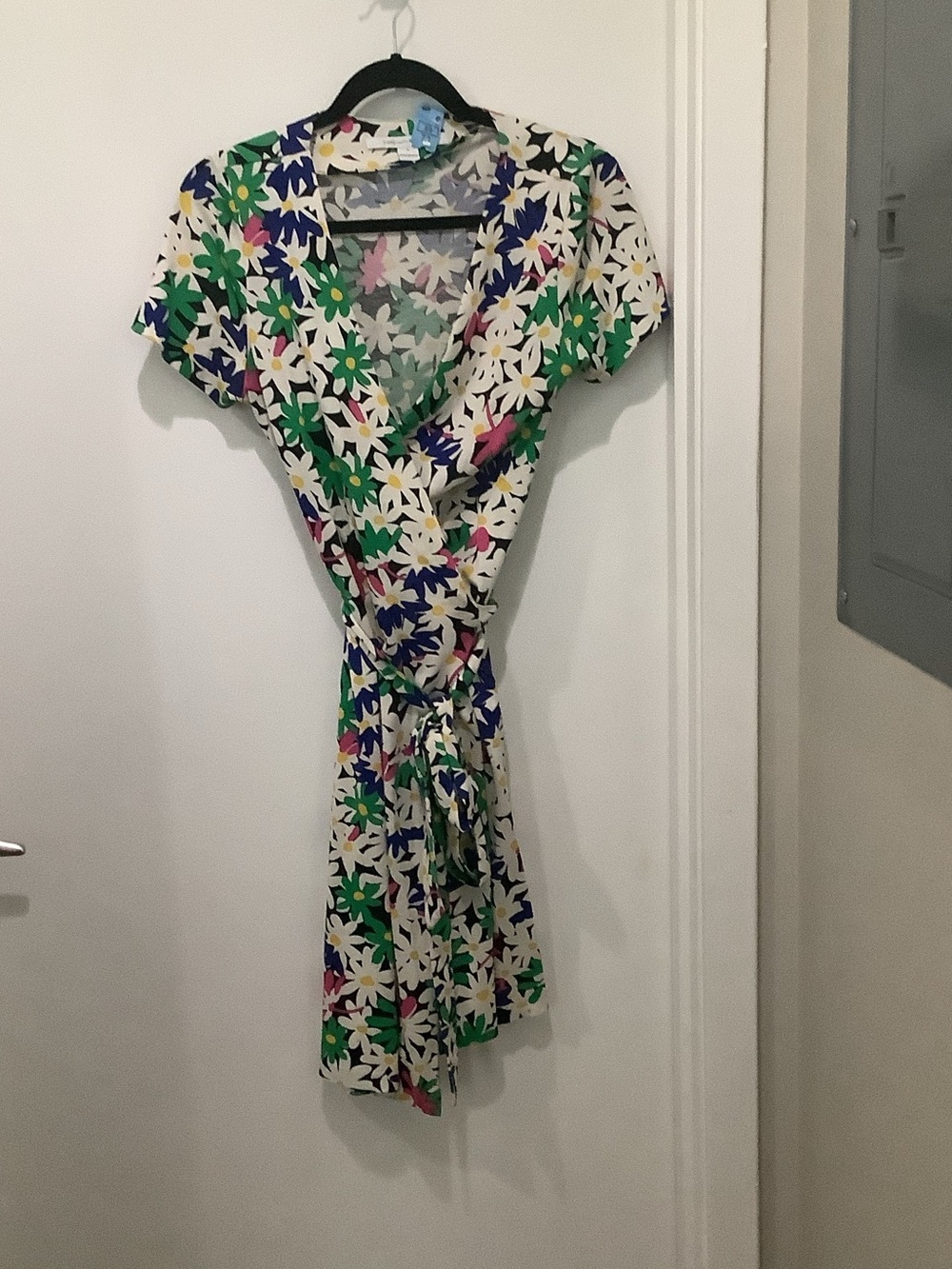 Diane Von Furstenberg Floral Wrap Dress in White, Green, Blue and Pink